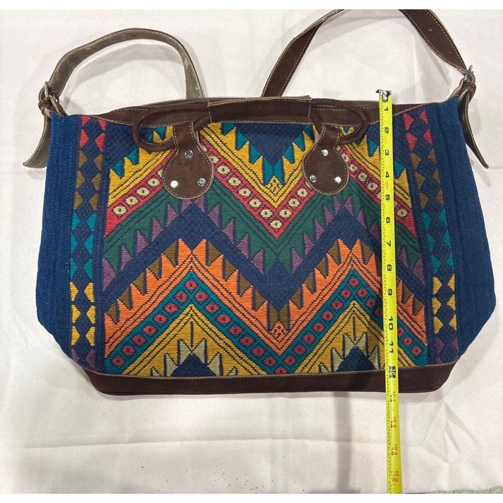 Vintage-Inspired Boho Shoulder Bag Chevron Pattern & Leather Accents Adjustable - Picture 10 of 10